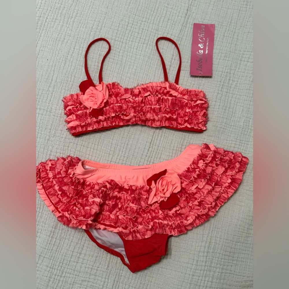 Isobella & Chloe Ruffled Bikini Set - Red Orange Sz 10 NWT